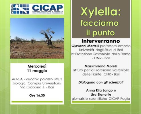 The poster for the CICAP event on Xylella